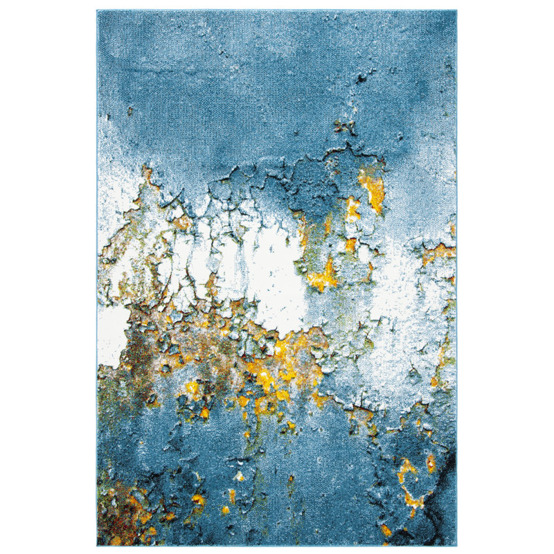 Williston Jaxen Abstract Blue/Gold Area Rug Wayfair